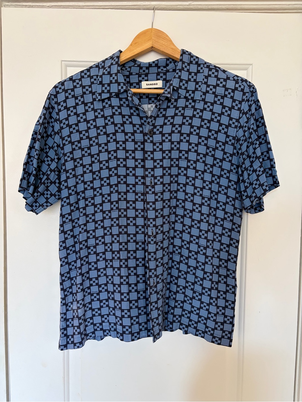 Classic Sandro Blue Geometric Short-Sleeve Shirt
